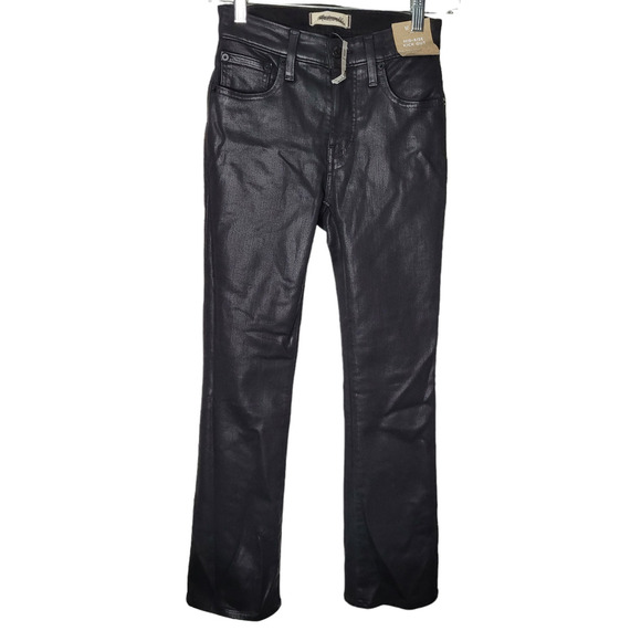 NWT Madewell Kick Out Crop Jeans True Black Wash Coated Edition Size 23 wax - Picture 2 of 11